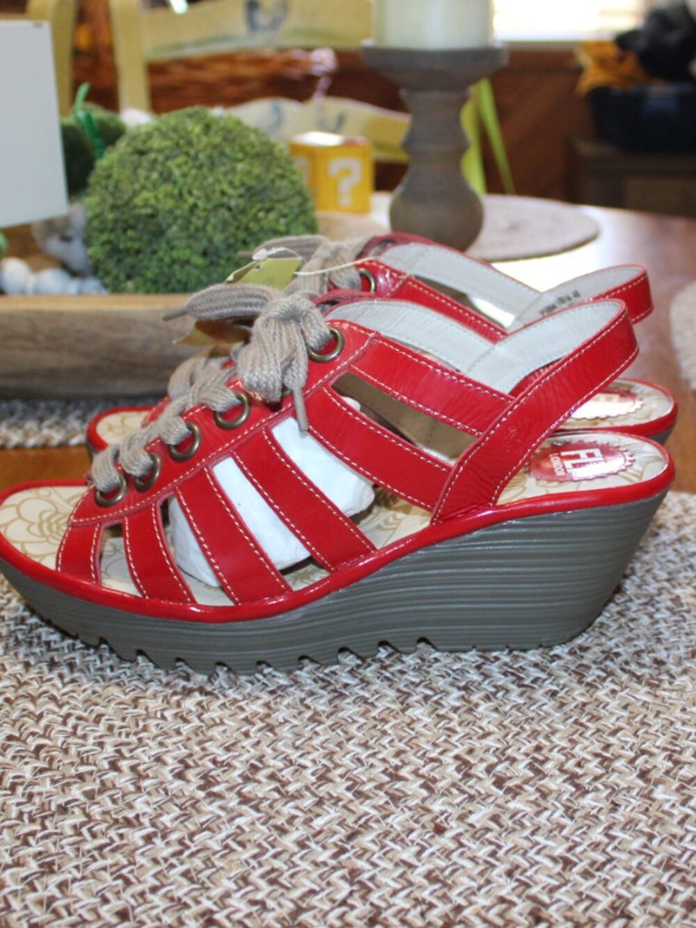 NWT Fly London YITO red leather lace from wedges size 40 (women's 9.5 to 10) - Picture 5 of 14